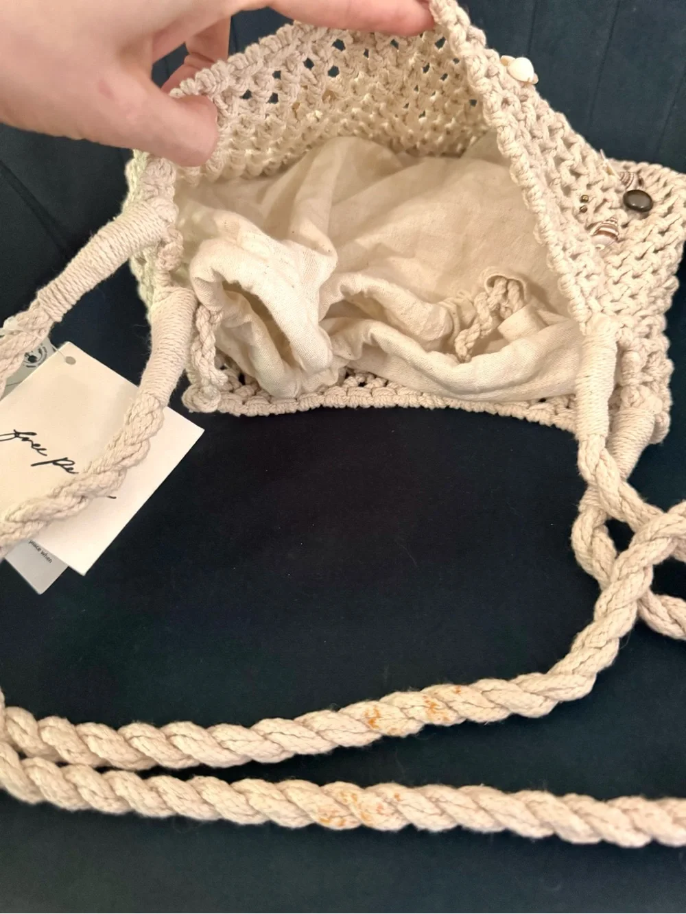 Free People Isle of Dream String Tote Crochet Shell Bag